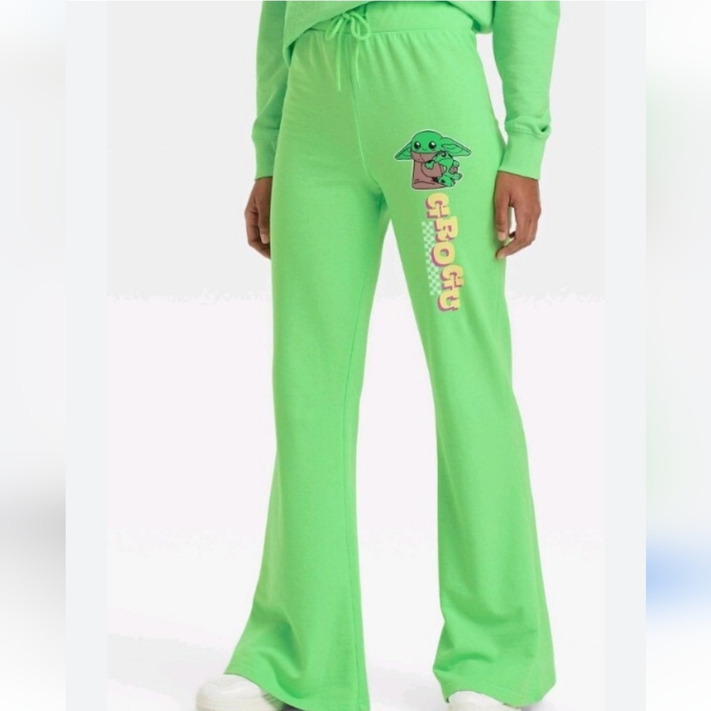 Star Wars Grogu Baby Yoda Green Wide Leg Graphic Pants Size Large